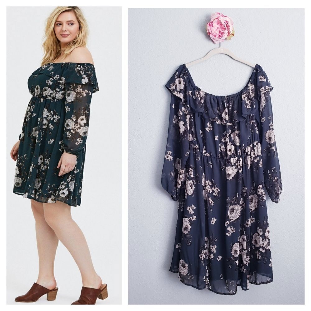 Torrid Forest Green Floral Off The Shoulder Mini Dress